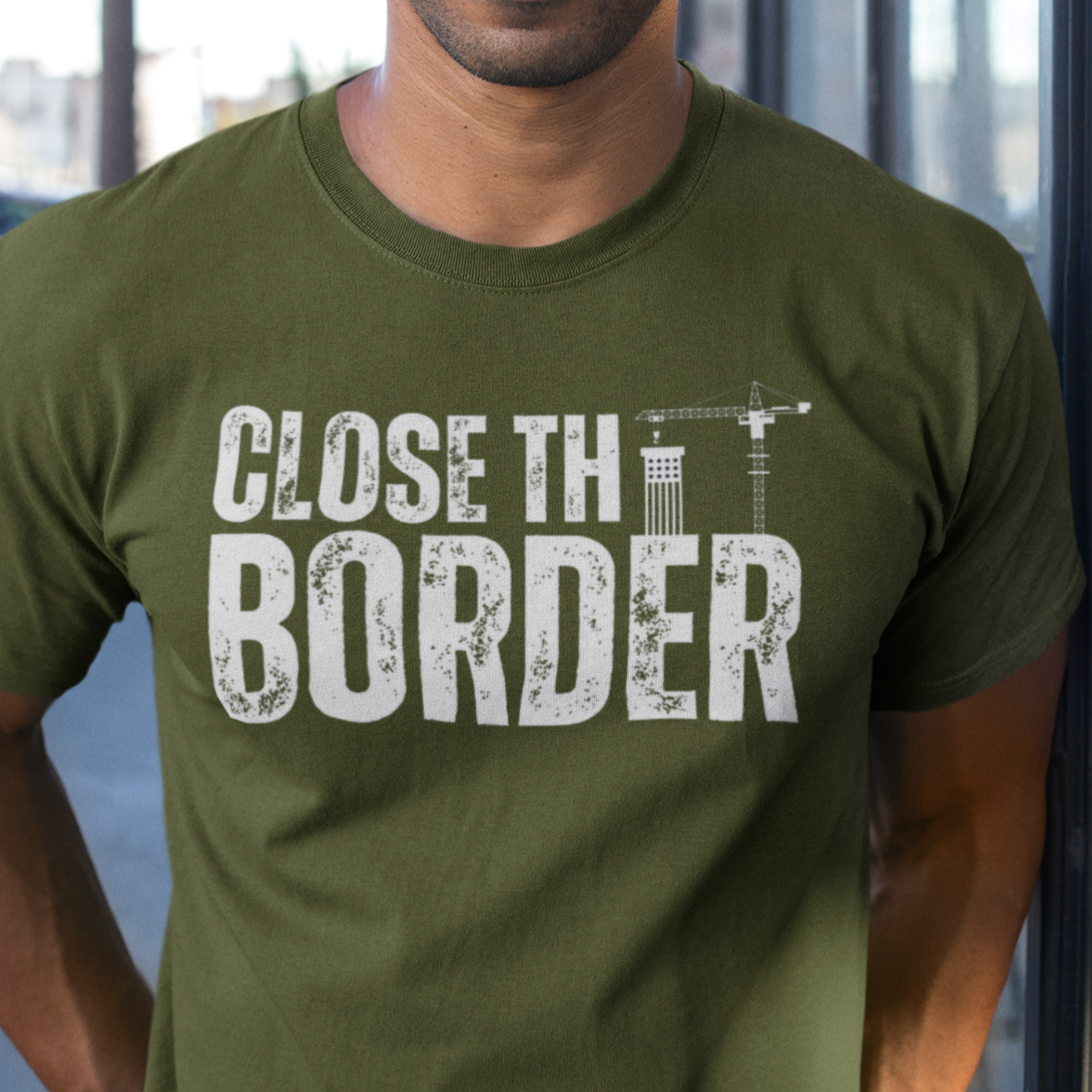 Men’s Close The Border Build A Wall T-Shirt for Men, Stop the Southern Invasion US Border Wall Border Patrol Shirt, MAGA Trump 2024 Secure the Border America FIrst Tshirt, Military Green, from Forging Freedom