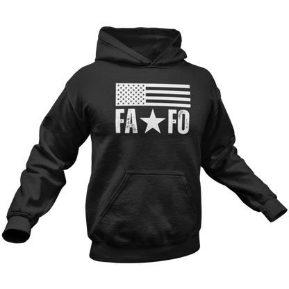 Men’s FAFO American Flag Hoodie, F Around and Find Out Sweatshirt Don’t Mess with Texas Conservative Libertarian Vote Red, Come and Take it, Pro 2A 2nd Amendment Rights, Black, from Forging Freedom