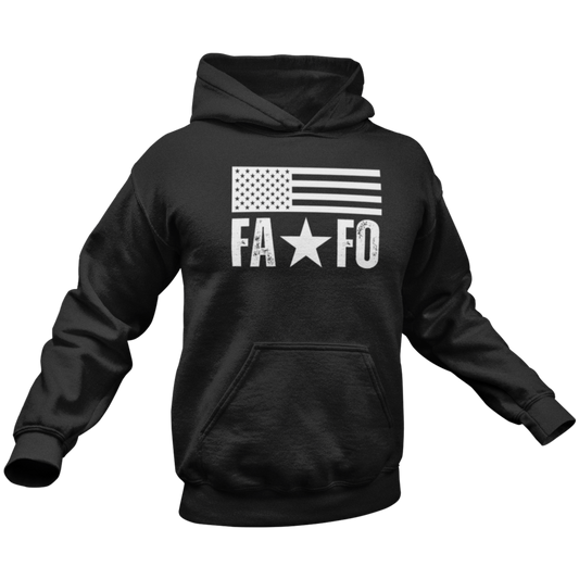 Men’s FAFO American Flag Hoodie, F Around and Find Out Sweatshirt Don’t Mess with Texas Conservative Libertarian Vote Red, Come and Take it, Pro 2A 2nd Amendment Rights, Black, from Forging Freedom