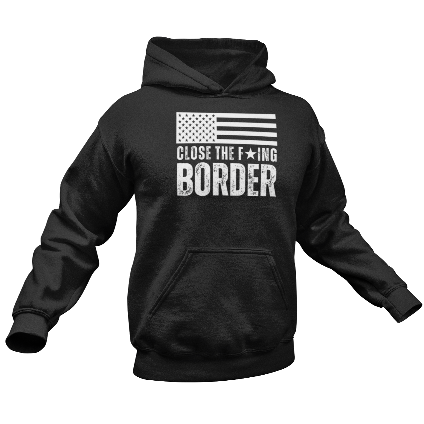 Men’s Close the F’ing Border Hoodie, Build The F’ing Wall Border Crisis Close the Border Secure the Border Sweatshirt, Conservative America First MAGA Trump Anti Biden Hoodie, Black, from Forging Freedom