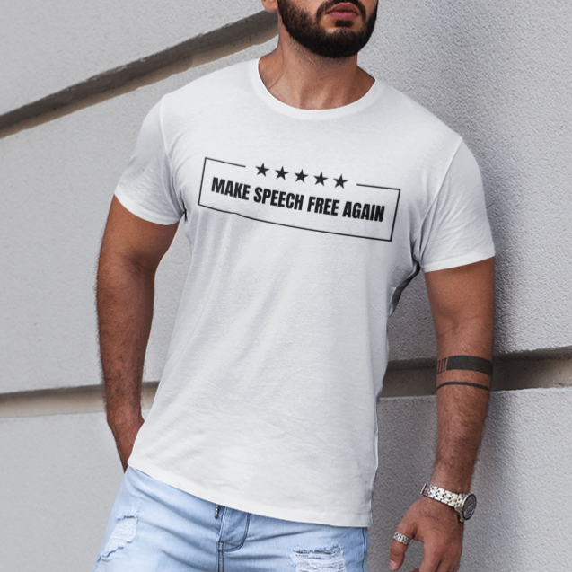 Make Speech Free Again Shirt for Men, MAGA Trump 2024 Free Speech 1st Amendment Tshirt, Constitutional Rights Conservative Libertarian Shirt, White, from Forging Freedom