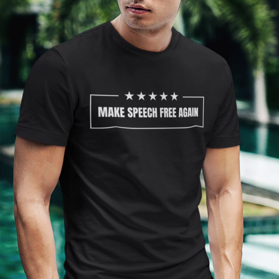 Make Speech Free Again Shirt for Men, MAGA Trump 2024 Free Speech 1st Amendment Tshirt, Constitutional Rights Conservative Libertarian Shirt, Black, from Forging Freedom