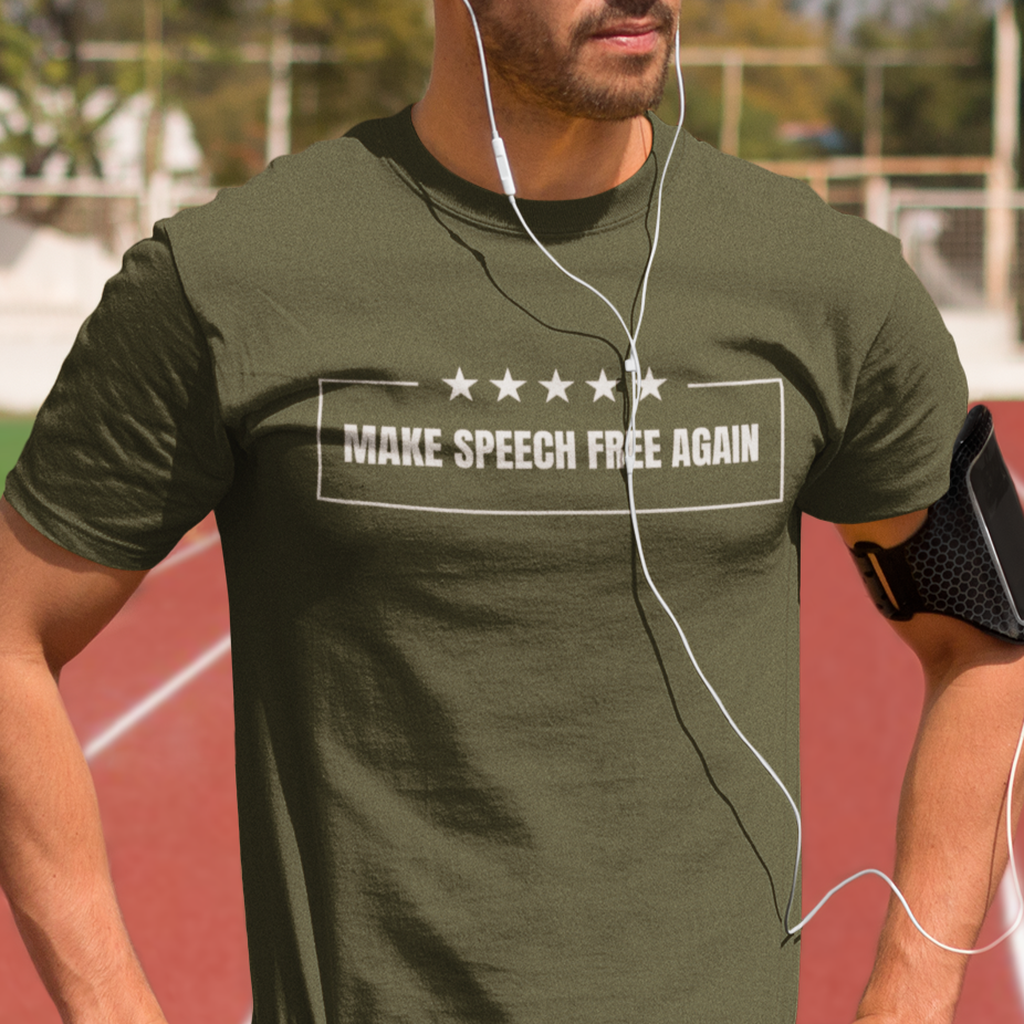 Make Speech Free Again Shirt for Men, MAGA Trump 2024 Free Speech 1st Amendment Tshirt, Constitutional Rights Conservative Libertarian Shirt, Military Green, from Forging Freedom