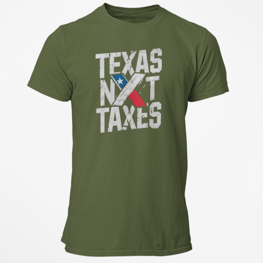 Texas NOT Taxes Men’s Tshirt, Lone Star State Conservative Libertarian Make America Texas Shirt, Taxation is Theft, Military Green, from Forging Freedon