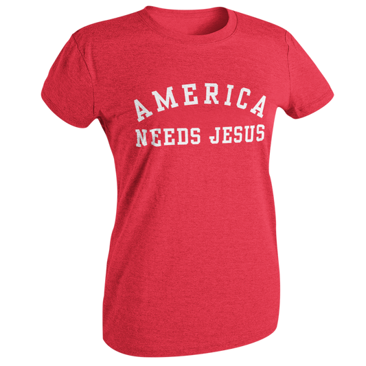 America Needs Jesus Shirt for Women Christian Faith Bible Wake Up Save America Take America Back Conservative Republican Libertarian Tshirt Trump 2024 Election President American Flag USA Patriot Gift for Her Patriotic Present God Bless America, Red, from Forging Freedom