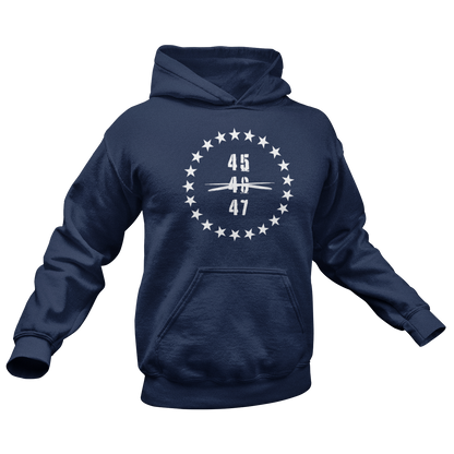 45 47 Trump for President Hoodie for Men Make America Great Again Wake Up Save America Taking America Back Fight You Missed Trump Vance 2024 Conservative Republican Libertarian Pro Freedom Sweatshirt Stars and Stripes MAGA AF Gift Present for Him Navy from Forging Freedom