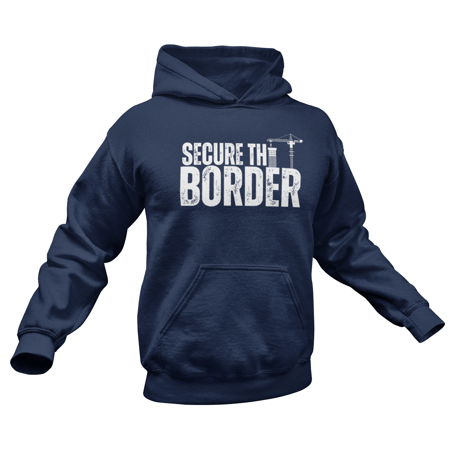 Secure the Border Hoodie for Men Close the Border Stop the Illegal Invasion America First Veterans over Illegals Make America Great Again Crane Build A Wall MAGA Trump 2024 Border Patrol Gift Present for Him Navy from Forging Freedom