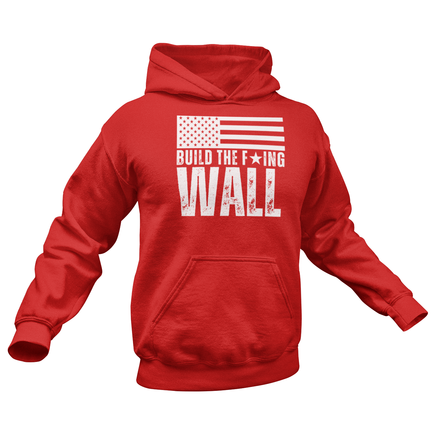 Men’s Build The F’ing Wall Border Crisis Close the Border Secure the Border Sweatshirt, Conservative America First MAGA Trump Build A Wall Build The Wall America First Veterans over Illegals Stop the Southern Border Invasion Sweatshirt Hoodie, Red, from Forging Freedom