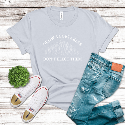 Grow Vegetables Don’t Elect Them Anti Biden Shirt, Trump for President MAGA 2024, Election Shirt Homestead Gardener, Trust Farms Not Pharma, Light Blue, from Forging Freedom