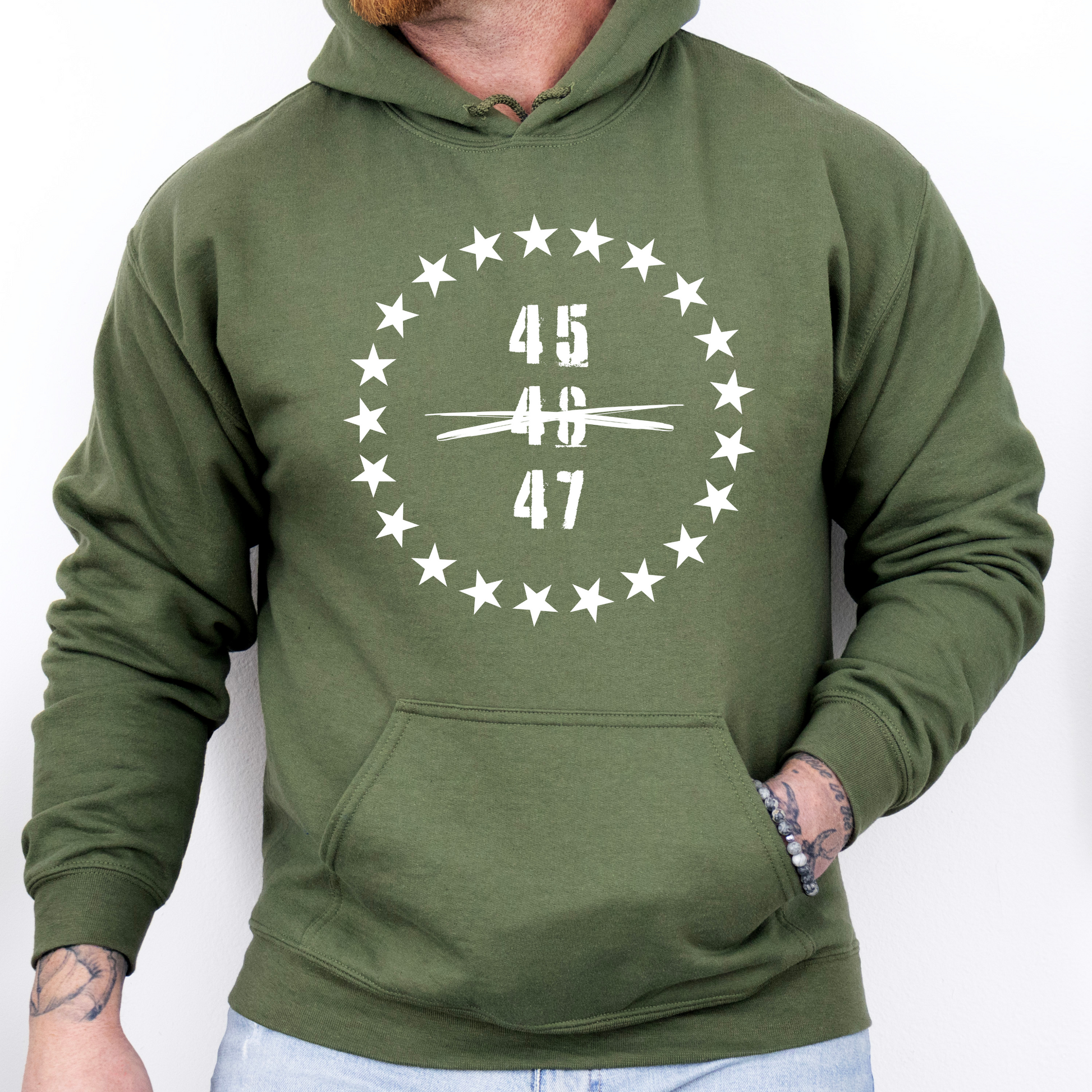 45 47 Trump for President Hoodie for Men Make America Great Again Wake Up Save America Taking America Back Fight You Missed Trump Vance 2024 Conservative Republican Libertarian Pro Freedom Sweatshirt Stars and Stripes MAGA AF Gift Present for Him Military Green from Forging Freedom