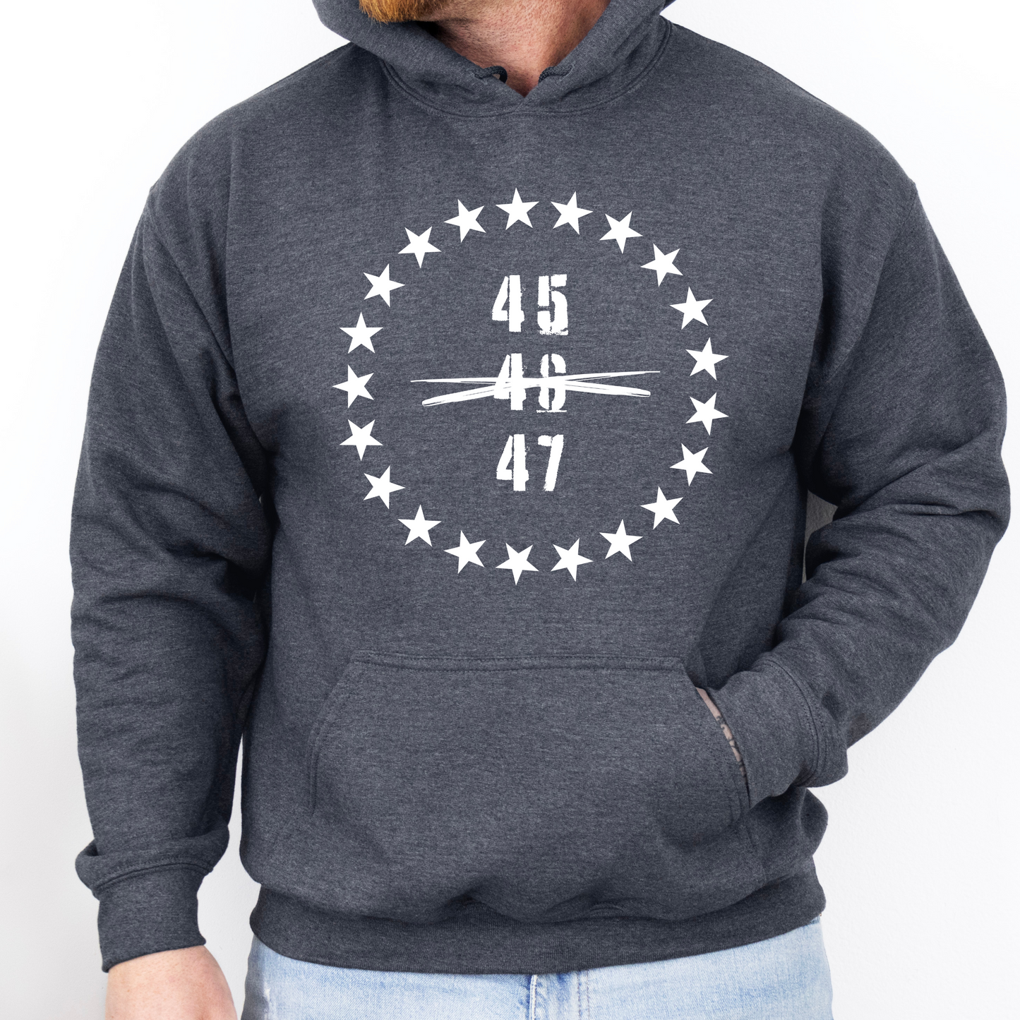 45 47 Trump for President Hoodie for Men Make America Great Again Wake Up Save America Taking America Back Fight You Missed Trump Vance 2024 Conservative Republican Libertarian Pro Freedom Sweatshirt Stars and Stripes MAGA AF Gift Present for Him Dark Heather from Forging Freedom