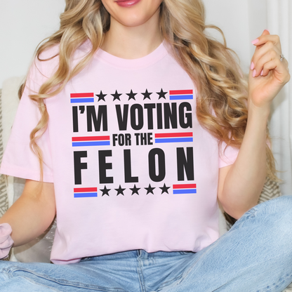 I’m Voting for the Felon Trump for President Election T-Shirt 45 47 Innocent Not Guilty Convicted Political Prisoner WItch Hunt Taking America Back, MAGA Make America Great Again Shirt for Women, Convict for President 2024, Blossom Comfort Colors 1717 Oversized Women’s Tee, from Forging Freedom