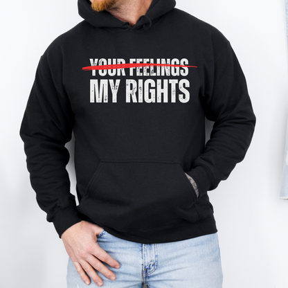 My Rights Don't End Where Your Feelings Begin Hoodie for Men, Constitutional Rights Sweatshirt, Freedom Over Fear, Logic Not Emotion, Conservative Republican Libertarian Pro Freedom MAGA Hoodie, Black, from Forging Freedom