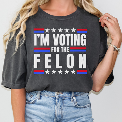 I’m Voting for the Felon Trump for President Election T-Shirt 45 47 Innocent Not Guilty Convicted Political Prisoner WItch Hunt Taking America Back, MAGA Make America Great Again Shirt for Women, Convict for President 2024, Pepper Comfort Colors 1717 Oversized Women’s Tee, from Forging Freedom