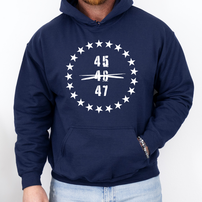 45 47 Trump for President Hoodie for Men Make America Great Again Wake Up Save America Taking America Back Fight You Missed Trump Vance 2024 Conservative Republican Libertarian Pro Freedom Sweatshirt Stars and Stripes MAGA AF Gift Present for Him Navy from Forging Freedom