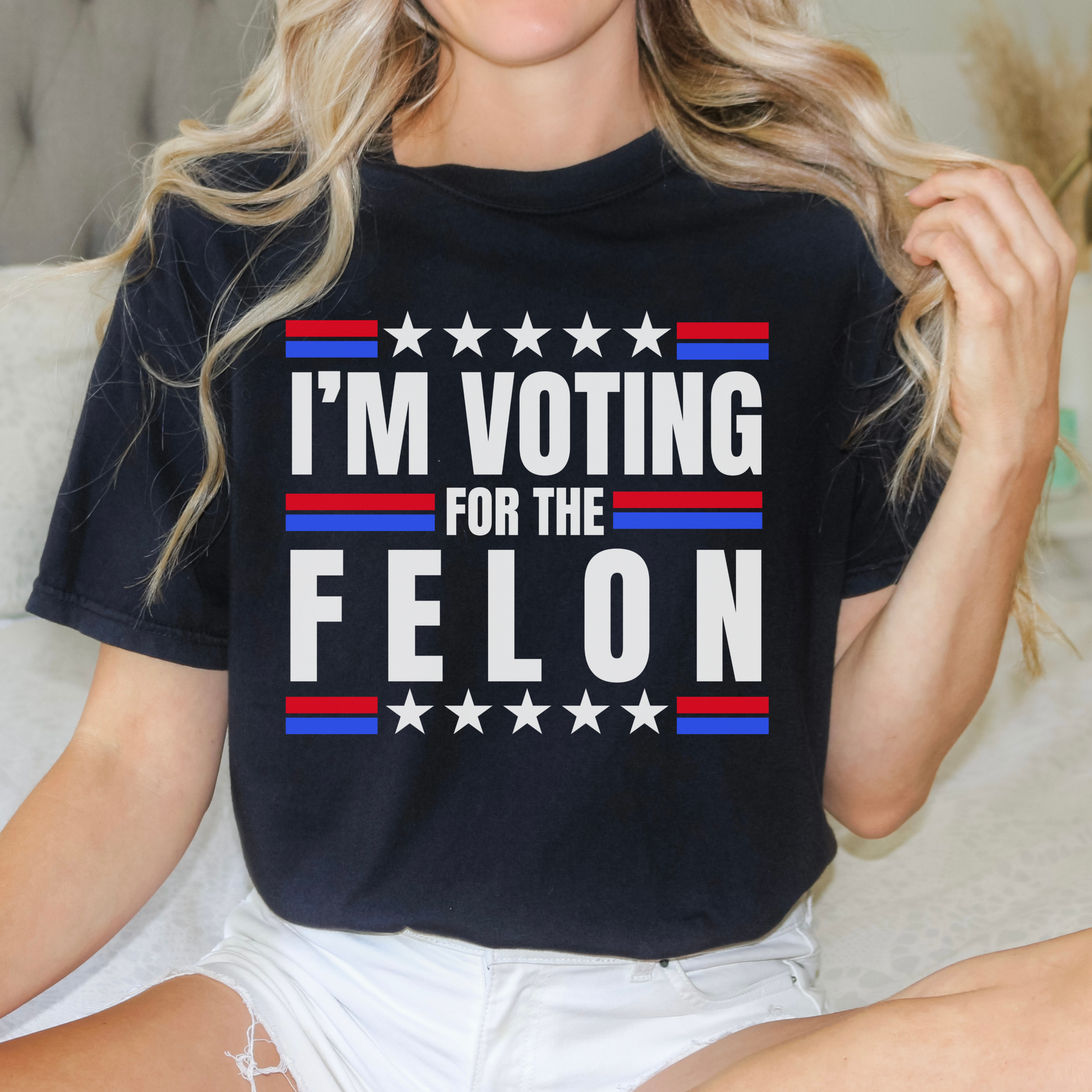 I’m Voting for the Felon Trump for President Election T-Shirt 45 47 Innocent Not Guilty Convicted Political Prisoner WItch Hunt Taking America Back, MAGA Make America Great Again Shirt for Women, Convict for President 2024, Black Comfort Colors 1717 Oversized Women’s Tee, from Forging Freedom