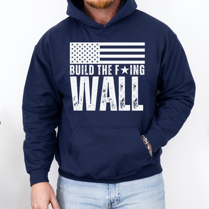 Men’s Build The F’ing Wall Border Crisis Close the Border Secure the Border Sweatshirt, Conservative America First MAGA Trump Build A Wall Build The Wall America First Veterans over Illegals Stop the Southern Border Invasion Sweatshirt Hoodie, Navy, from Forging Freedom