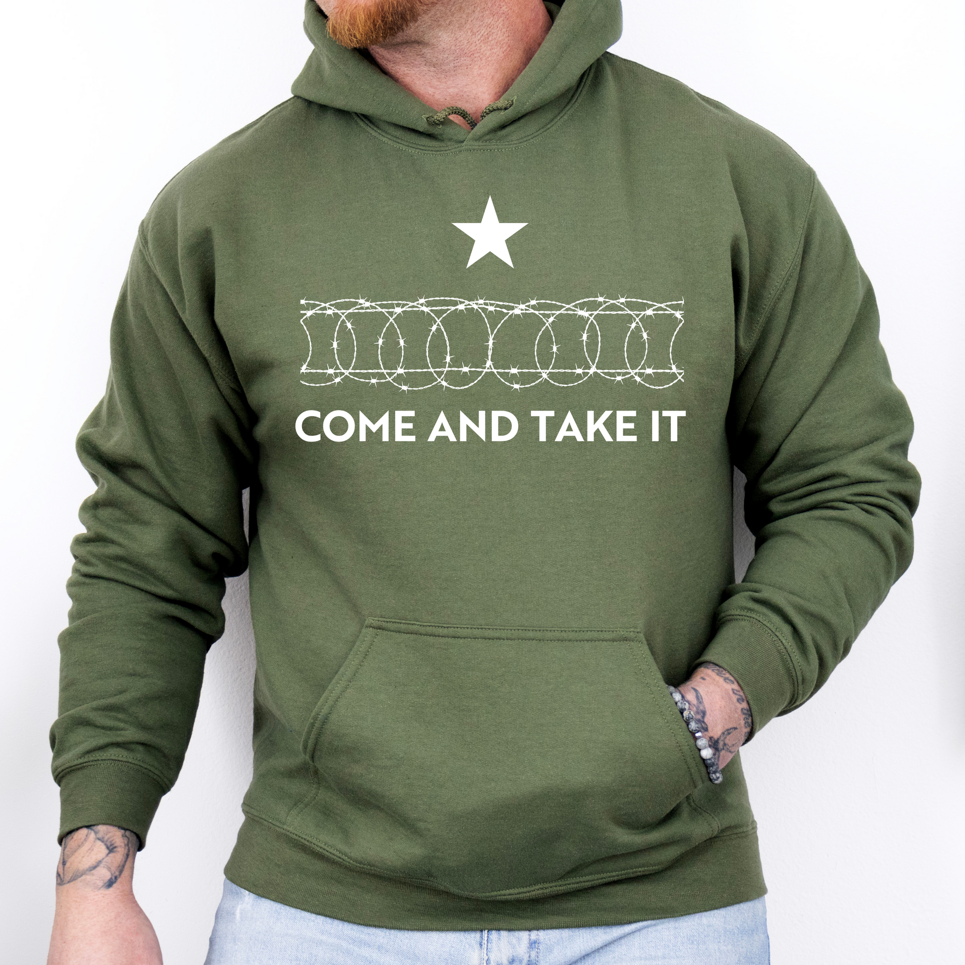 Come and Take It Texas Barbed Wire Hoodie for Men, Close the Border, Secure The Border, Southern Border Invasion, Conservative Hoodie for Men, MAGA Trump 2024 Drain the Swamp Sweatshirt, from Forging Freedom