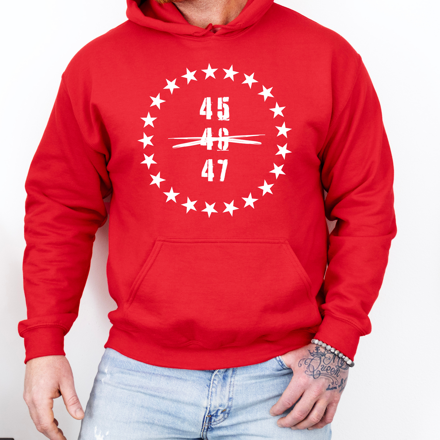 45 47 Trump for President Hoodie for Men Make America Great Again Wake Up Save America Taking America Back Fight You Missed Trump Vance 2024 Conservative Republican Libertarian Pro Freedom Sweatshirt Stars and Stripes MAGA AF Gift Present for Him Red from Forging Freedom