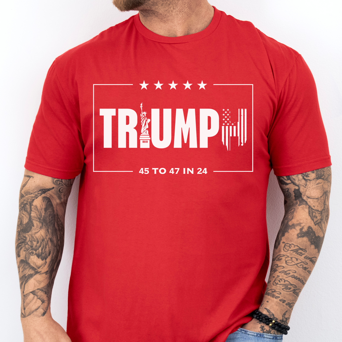  Triumph for Trump Shirt for Men, Donald Trump for President Shirt, 45 to 47 in 24 Shirt, American Flag Statue of Liberty Trump Shirt, Make America Great Again Shirt for Men, MAGA, Taking America Back Shirt, Red, from Forging Freedom