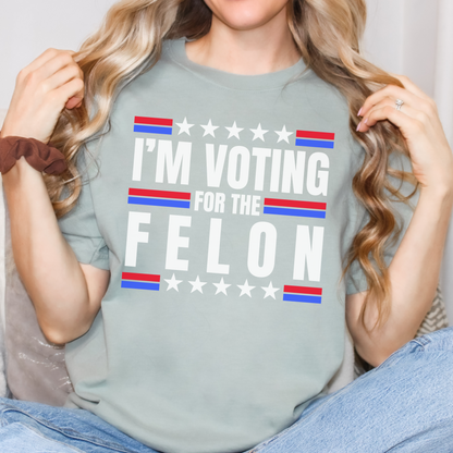 I’m Voting for the Felon Trump for President Election T-Shirt 45 47 Innocent Not Guilty Convicted Political Prisoner WItch Hunt Taking America Back, MAGA Make America Great Again Shirt for Women, Convict for President 2024, Bay Comfort Colors 1717 Oversized Women’s Tee, from Forging Freedom