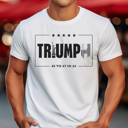  Triumph for Trump Shirt for Men, Donald Trump for President Shirt, 45 to 47 in 24 Shirt, American Flag Statue of Liberty Trump Shirt, Make America Great Again Shirt for Men, MAGA, Taking America Back Shirt, White, from Forging Freedom