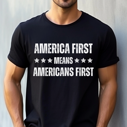 America First Means Americans First Shirt for Men MAGA Trump 2024 Election T-Shirt 45 47 Donald for President Stand with Felon Save America Fight You Missed Patriot Graphic Tee Red White Blue Vote Red Wave Voting Elect Trump Keep America Great Make America Great Again, Black, from Forging Freedom