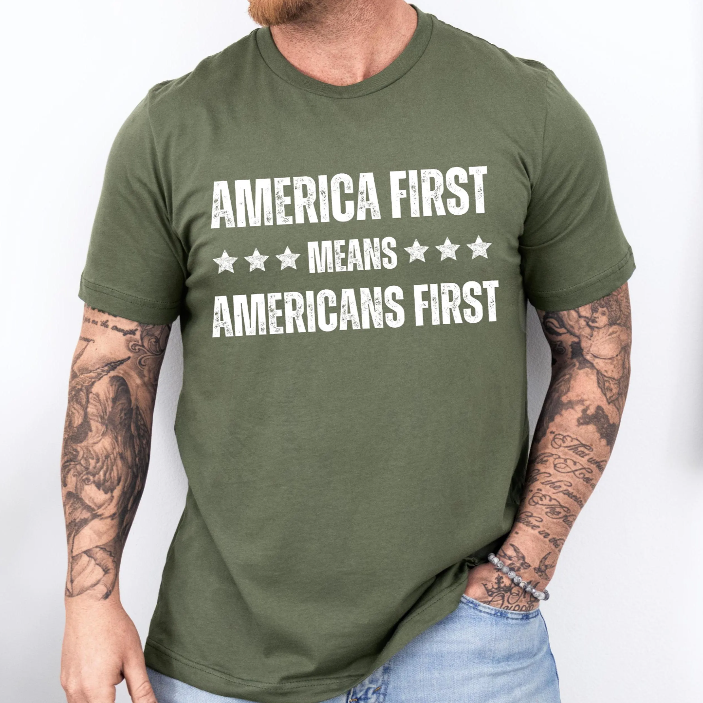 America First Means Americans First Shirt for Men MAGA Trump 2024 Election T-Shirt 45 47 Donald for President Stand with Felon Save America Fight You Missed Patriot Graphic Tee Red White Blue Vote Red Wave Voting Elect Trump Keep America Great Make America Great Again, Military Green, from Forging Freedom