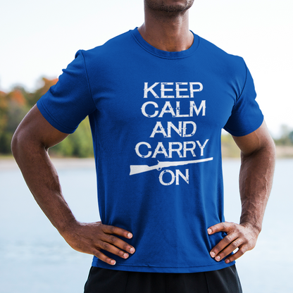 Keep Calm and Carry On 2nd Amendment Shirt for Men, Second Amendment, 2A, Support Gun Ownership Tshirt for Men, Royal Blue, from Forging Freedom