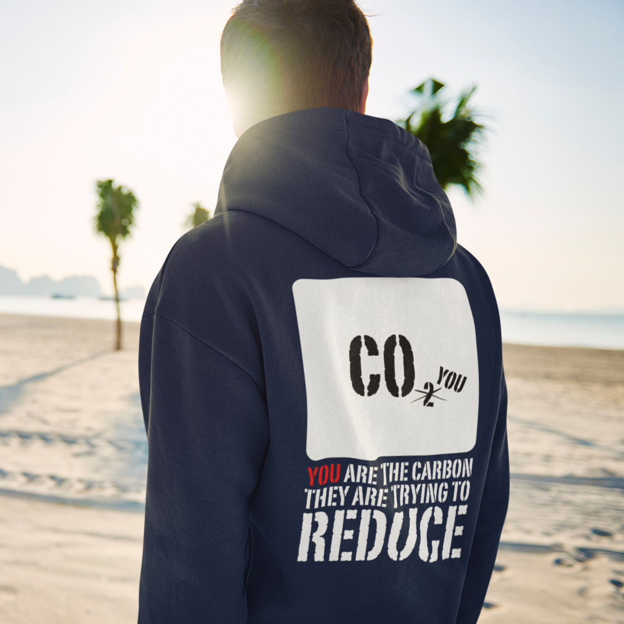 You are the carbon they're trying to reduce sweatshirt for men, global warming skeptic hoodie, climate change apparel, conservative co2 carbon dioxide hoodie, navy, from Forging Freedom