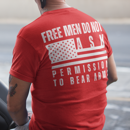 Men’s Free Men Do Not Ask Permission to Bear Arms 2A 2nd Amendment Rights Tshirt, Constitutional Rights Republic We The People Shirt, Come and Take it, Trump MAGA 2024 Conservative, Red, from Forging Freedom