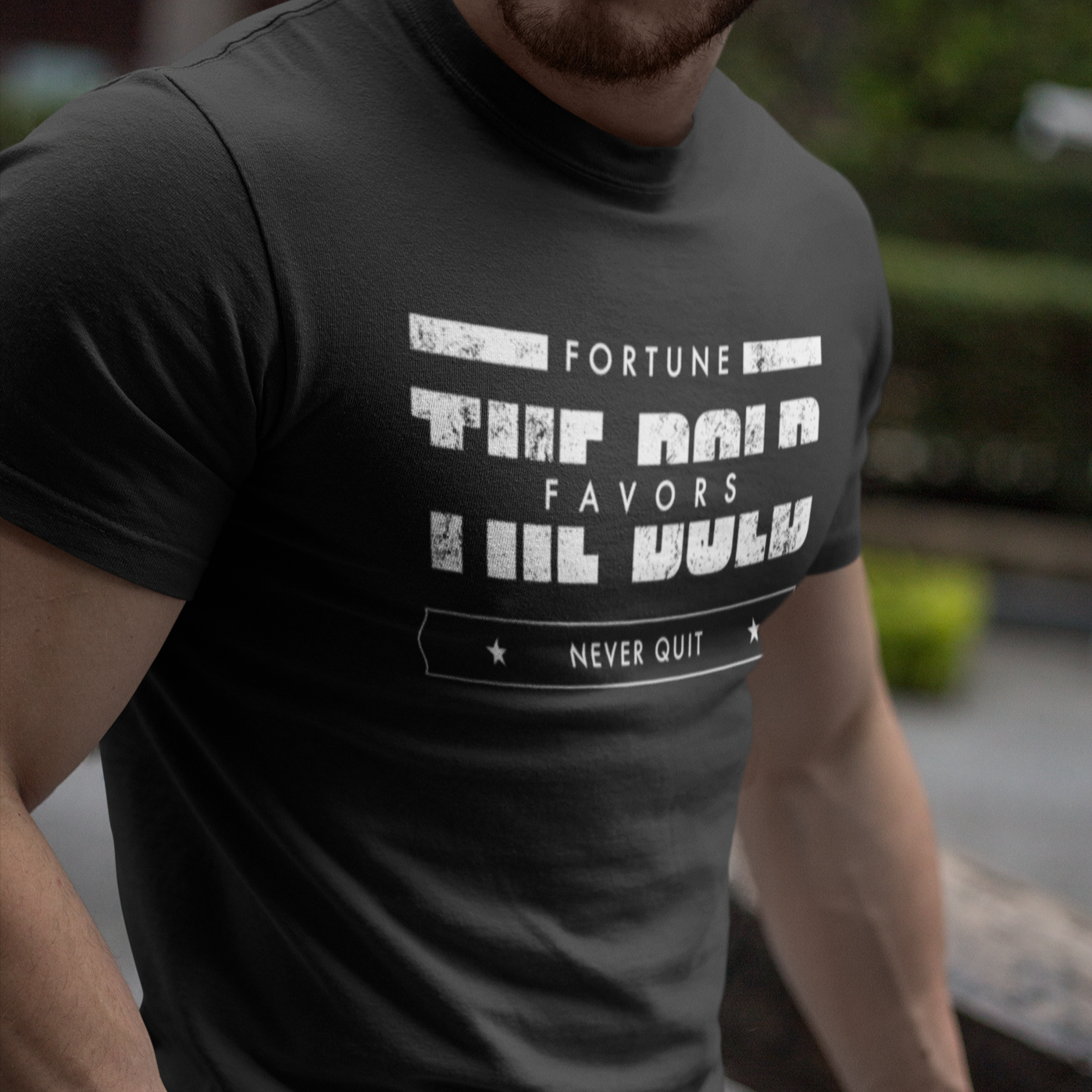 Fortune Favors the Bold Shirt for Men, Courage and Bravery Military Tshirt, Never Quit, Pro Freedom USA Patriotic Shirt for Men, Black, from Forging Freedom