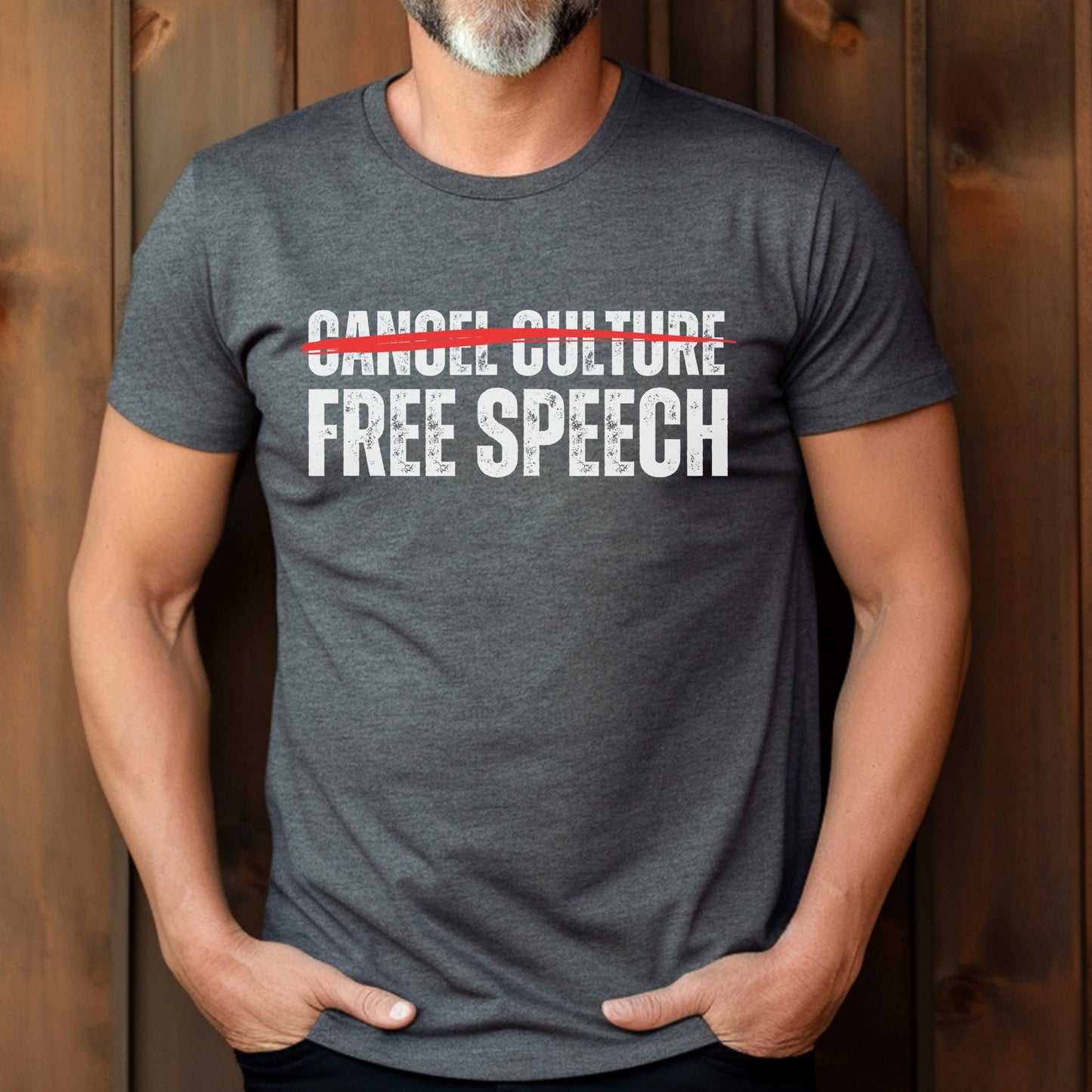 Free Speech Not Cancel Culture Shirt for Men, Men 1st Amendment Stop Censorship Cancelled Violates Community Standards Think While Its Still Legal, First Amendment Constitutional Rights Shirt, Dark Heather, from Forging Freedom