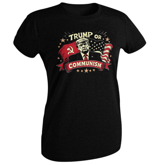 Trump or Communism Shirt for Women MAGA 2024 Keep America Great USA Anti Kamala Kamunism Socialism Patriotic Republican Conservative Vance Keep America Great Anti Kamunism Comrade Kamala Wake Up Save USA Vote Red Voting Felon FIght Win Funny Election, from Forging Freedom