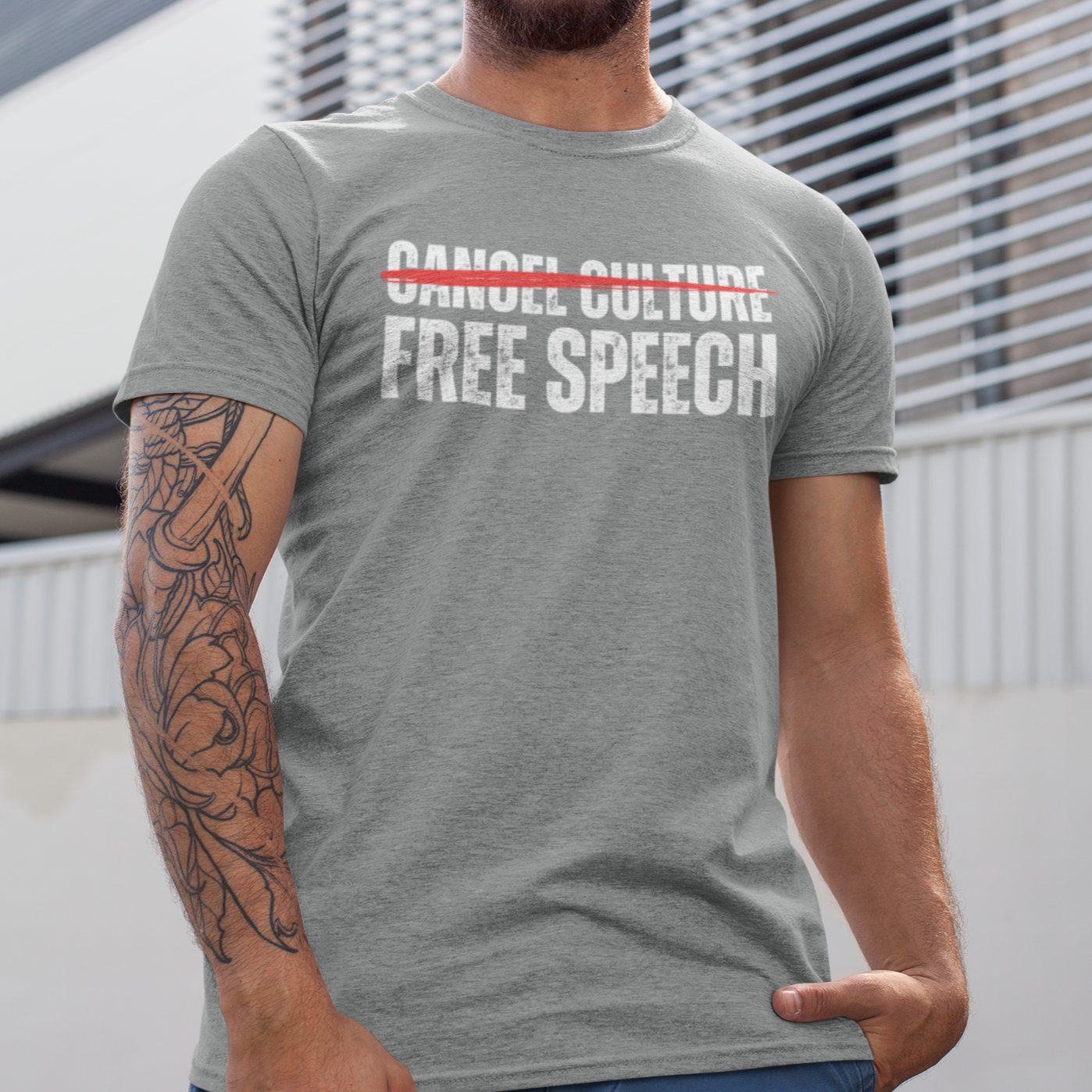 Free Speech Not Cancel Culture Shirt for Men, Men 1st Amendment Stop Censorship Cancelled Violates Community Standards Think While Its Still Legal, First Amendment Constitutional Rights Shirt, Sport Gray, from Forging Freedom