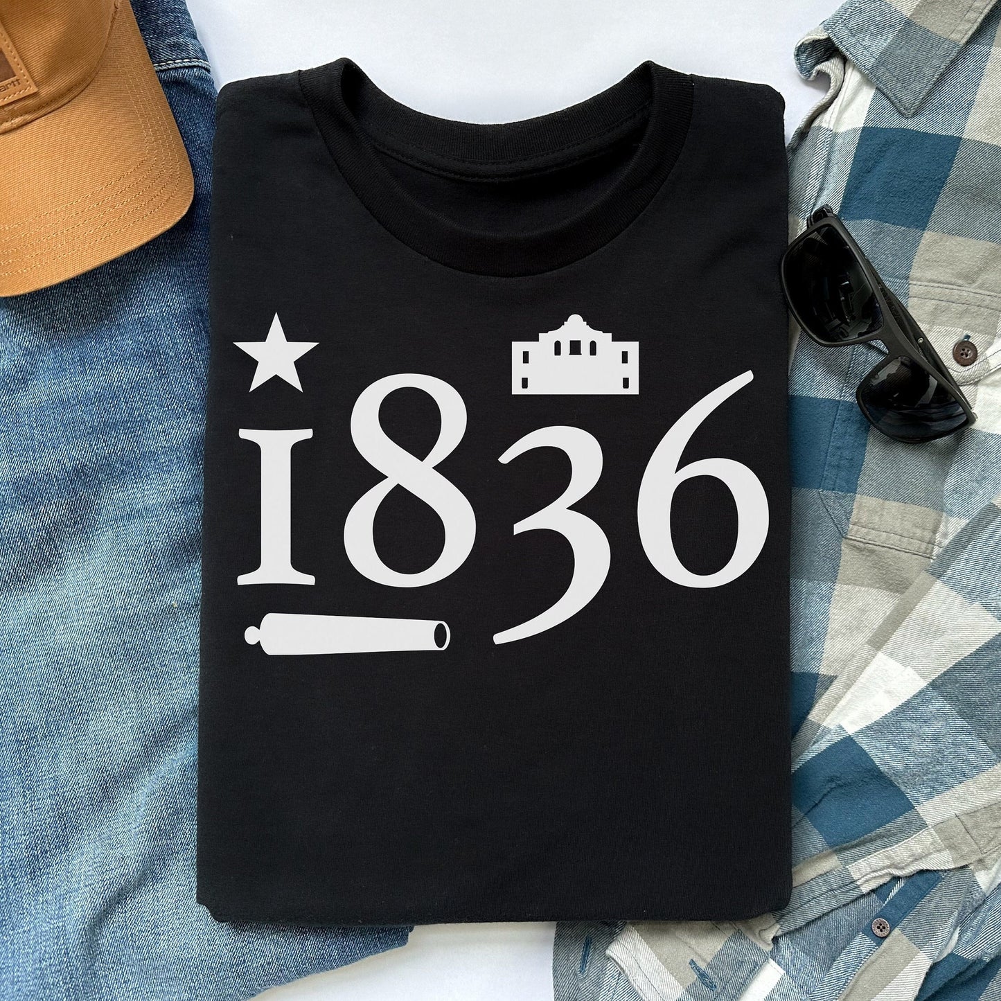 1836 Remember the Alamo, Victory or Death Shirt for Men, San Antonio Texas, Commemorate Remembrance of the Battle of the Alamo, Texas Revolution, Come and Take it Cannon, Black Shirt for Men, from Forging Freedom