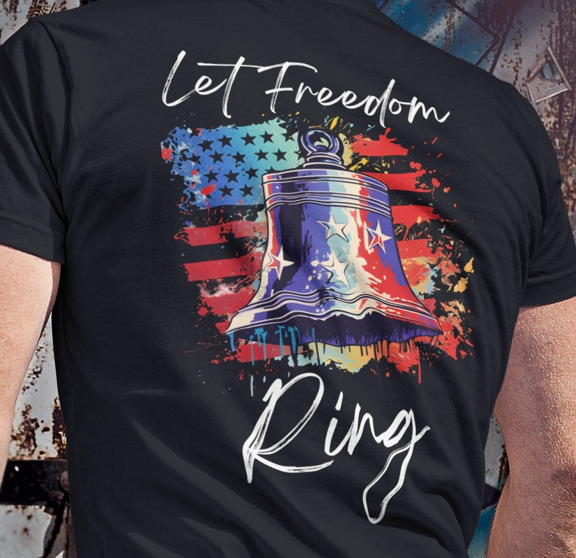 Men's Let Freedom Ring Liberty Bell 1776 Shirt, Red White and Blue, Liberty Bell, Pro Freedom USA Tshirt, Black, from Forging Freedom