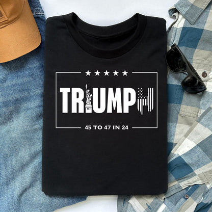  Triumph for Trump Shirt for Men, Donald Trump for President Shirt, 45 to 47 in 24 Shirt, American Flag Statue of Liberty Trump Shirt, Make America Great Again Shirt for Men, MAGA, Taking America Back Shirt, Black, from Forging Freedom