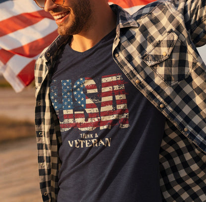 USA Thank a Veteran TShirt for Men, USA American Flag Shirt, Veterans Day Shirt for Men, Navy Blue, from Forging Freedom