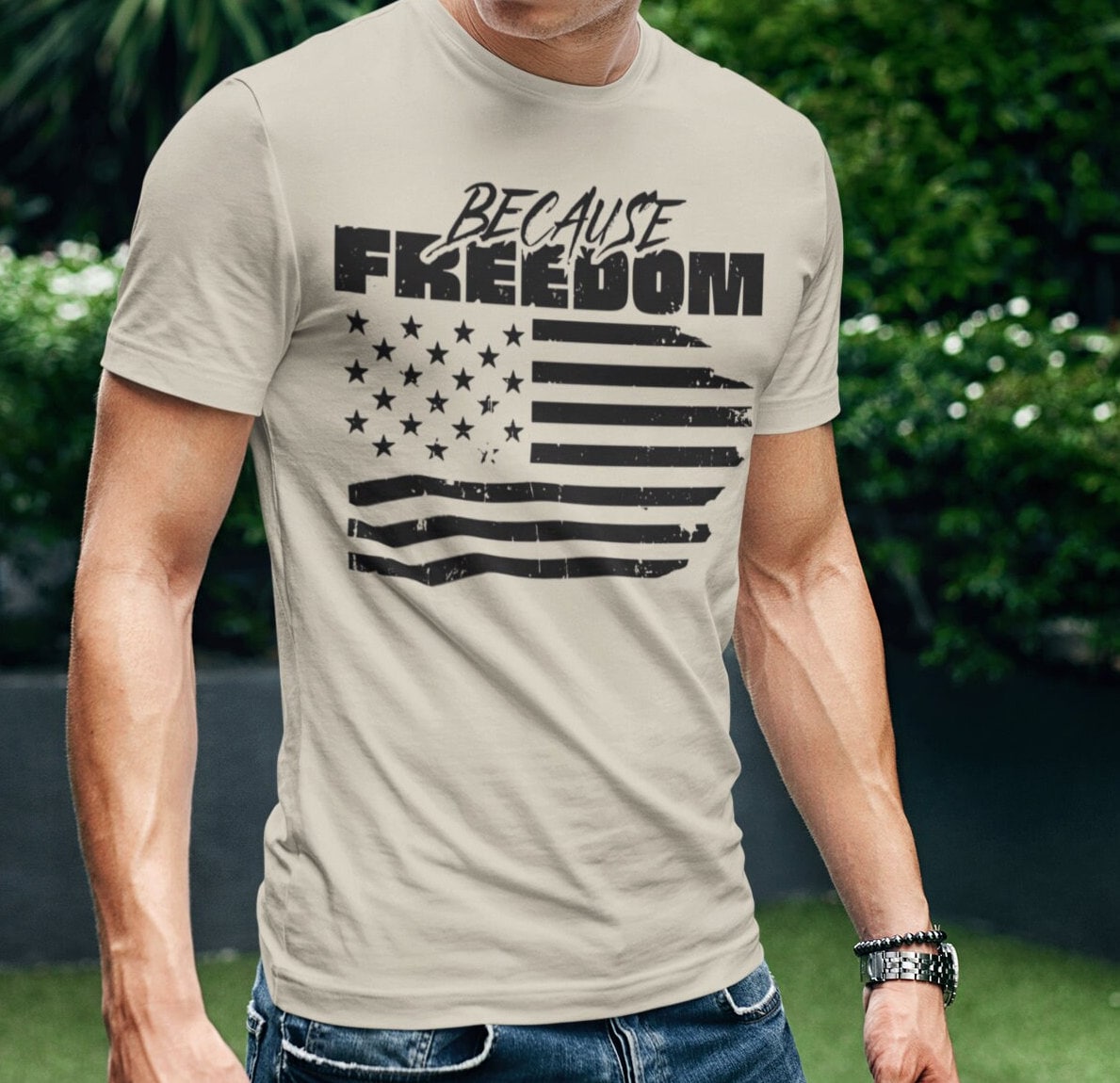 Because Freedom, USA American Flag, Grunge Distressed Shirt for Men, Pro Freedom, Anti Tyranny Tshirt, Freedom Over Fear, Medical Freedom, 2nd Amendment Shirt, Sand, from Forging Freedom