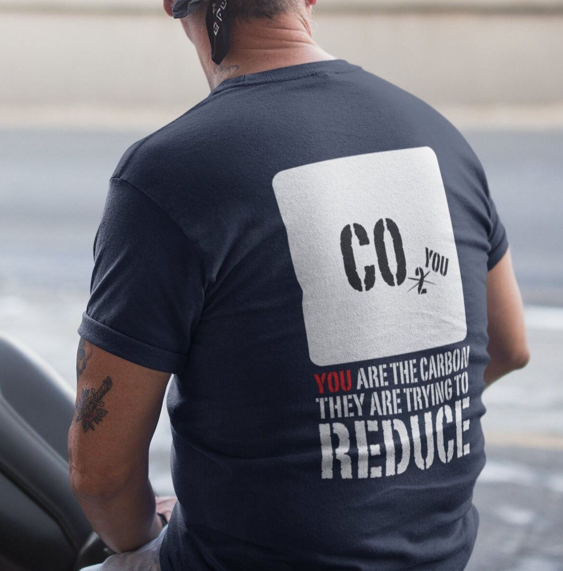 You are the carbon they are trying to reduce shirt for men, conspiracy theorist man shirt back, mens soft tshirt navy, from Forging Freedom