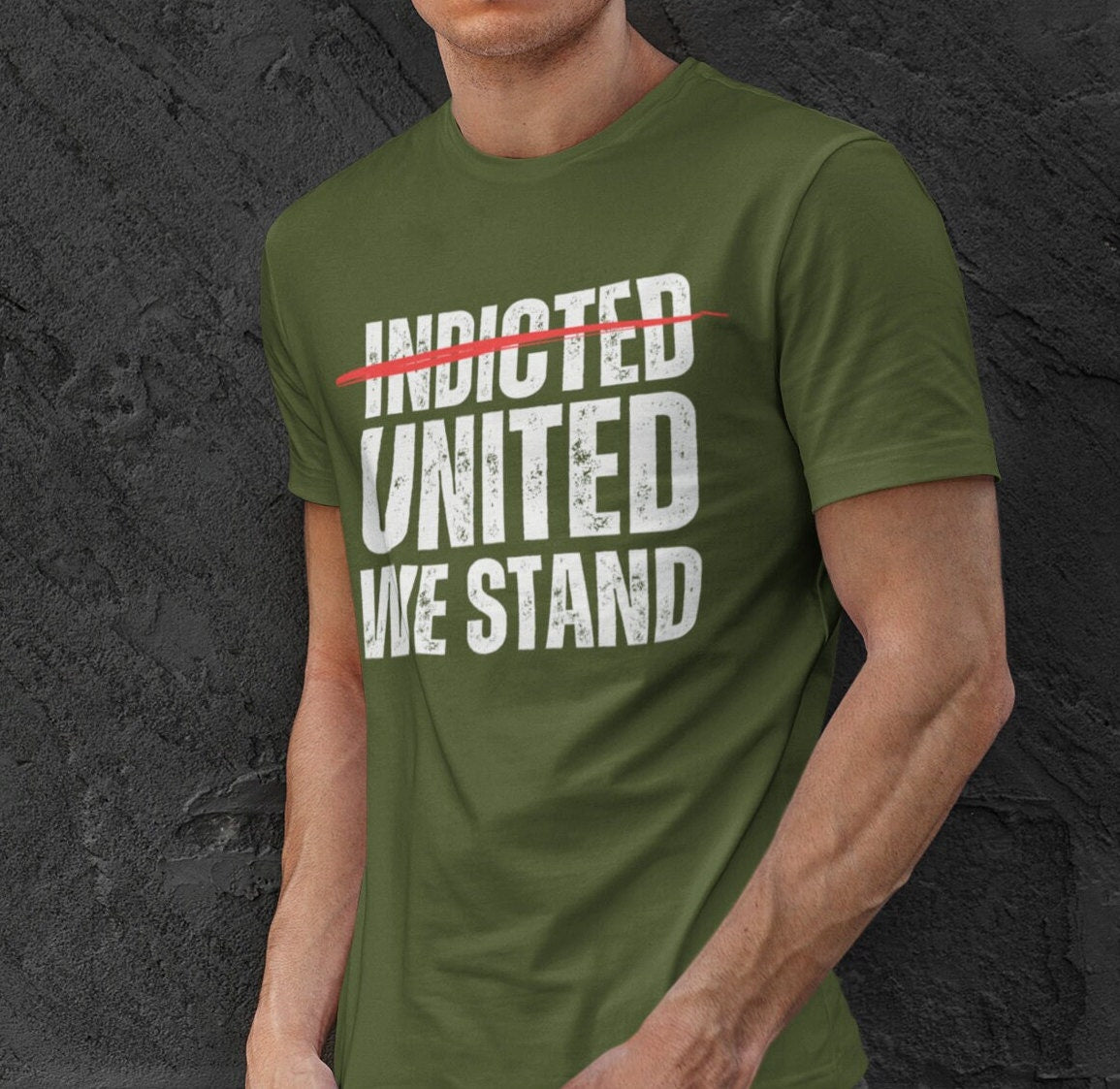 Indicted United We Stand Shirt for Men, Political Persecution Shirt, Will Not Comply with Tyranny, Arresting Political Opponents, Stand Up Against Tyranny Shirt for Men, Military Green, from Forging Freedom