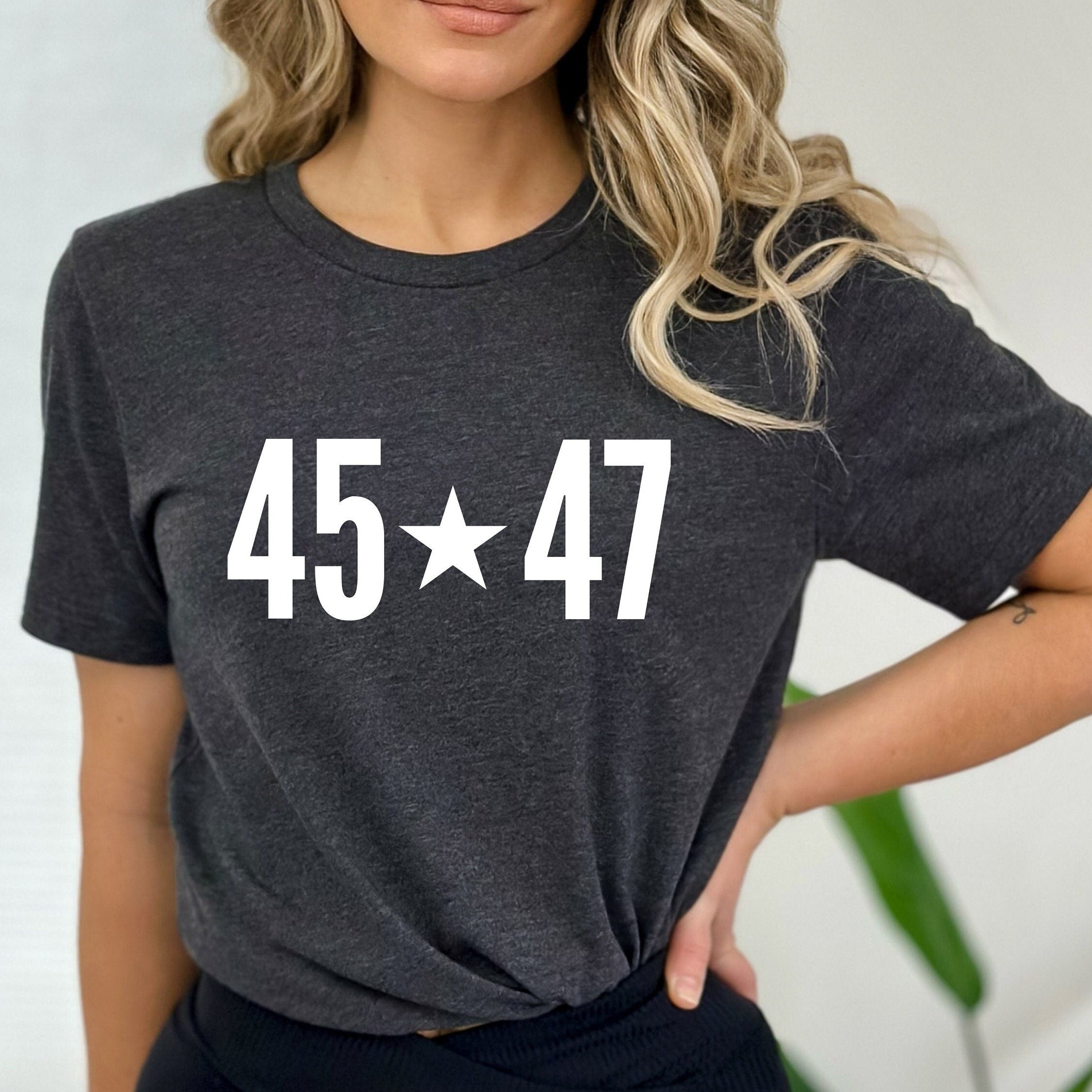 45 47 Star Trump for President 2024, Make America Great Again, Take America Back, MAGA, Dark Heather Shirt for Women, from Forging Freedom