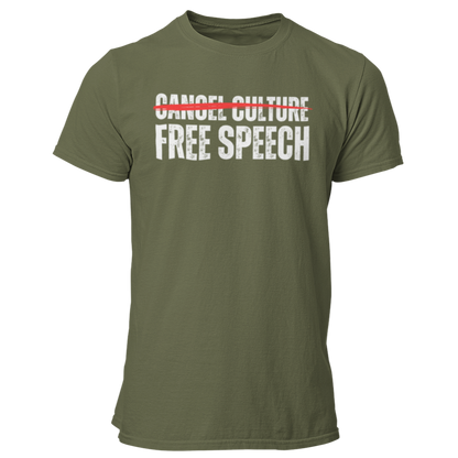 Free Speech Not Cancel Culture Shirt for Men, Men 1st Amendment Stop Censorship Cancelled Violates Community Standards Think While Its Still Legal, First Amendment Constitutional Rights Shirt, Military Green, from Forging Freedom