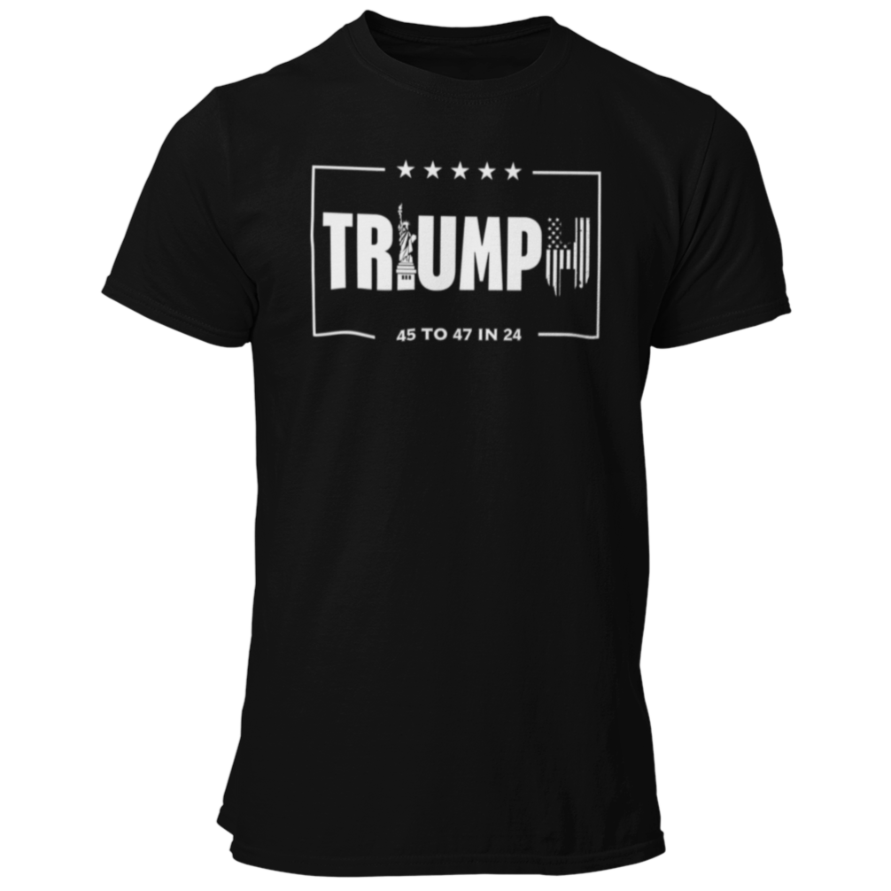  Triumph for Trump Shirt for Men, Donald Trump for President Shirt, 45 to 47 in 24 Shirt, American Flag Statue of Liberty Trump Shirt, Make America Great Again Shirt for Men, MAGA, Taking America Back Shirt, Black, from Forging Freedom