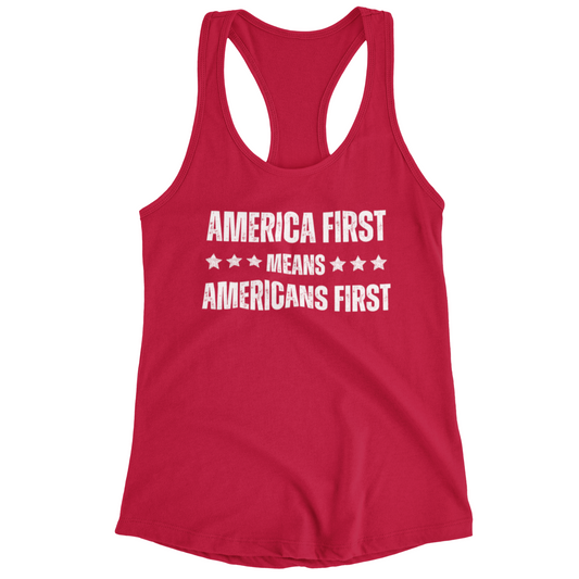 America First Means Americans First Tank Top for Women MAGA Trump 2024 Election Shirt 45 47 Donald for President Stand with Felon Save America Fight You Missed Patriot Graphic Tee Red White Blue Vote Red Wave Voting Elect Trump Keep America Great Make America Great Again, Red, from Forging Freedom