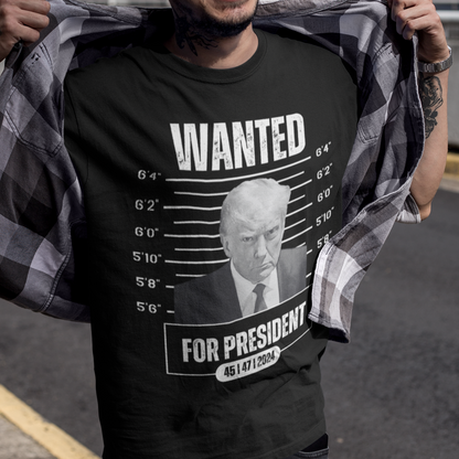 Donald Trump Mug Shot WANTED For President T-Shirt Black