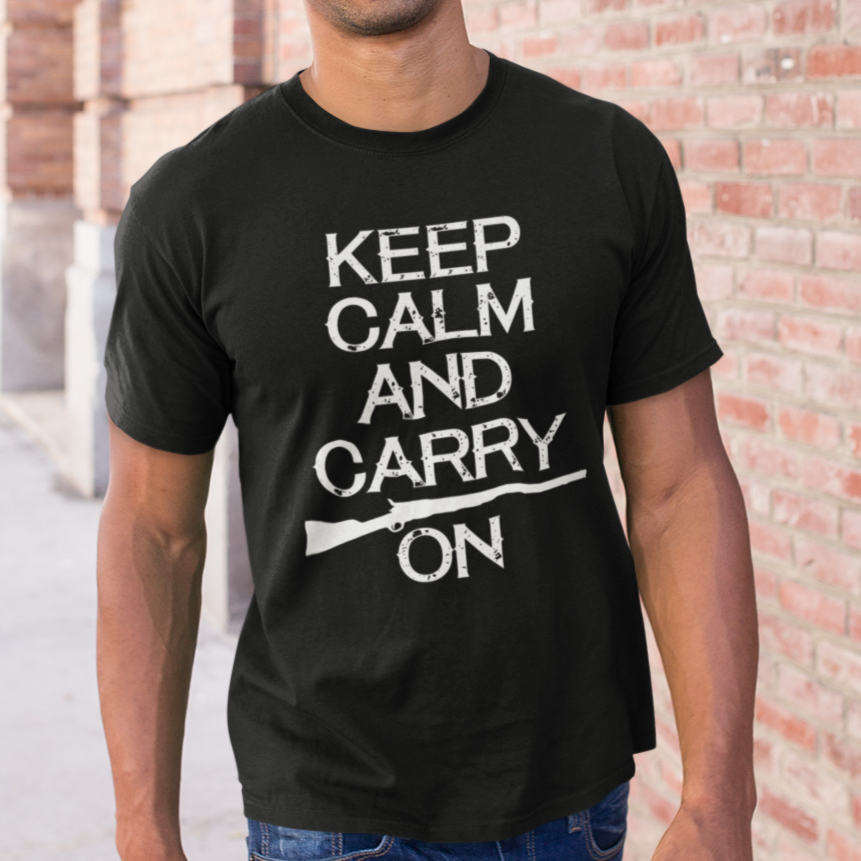 Keep Calm and Carry On 2nd Amendment Shirt for Men, Second Amendment, 2A, Support Gun Ownership Tshirt for Men, Black, from Forging Freedom