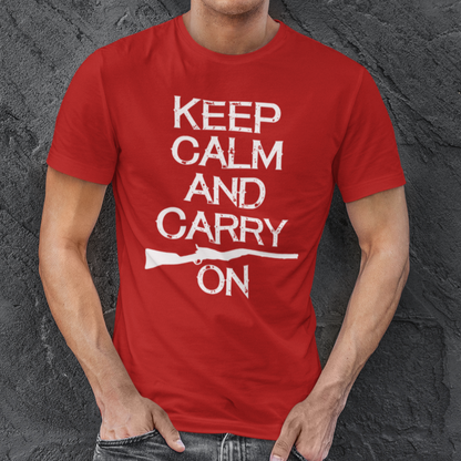 Keep Calm and Carry On 2nd Amendment Shirt for Men, Second Amendment, 2A, Support Gun Ownership Tshirt for Men, Red, from Forging Freedom