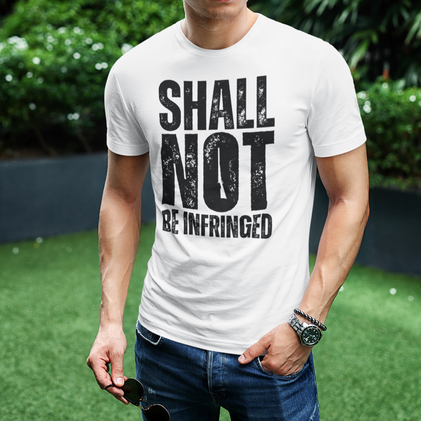 Men's Shall Not Be Infringed Tshirt, 2A, Second Amendment, Right to Bear Arms Shirt, We The People, White with Black Text, from Forging Freedom